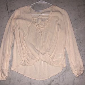 Cream lace up long sleeve top
